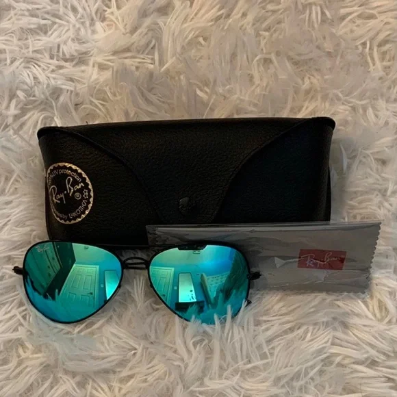 Ray-Ban | Accessories | Ray Ban Dark Bluegreen Mirror Flash  display picture 3
